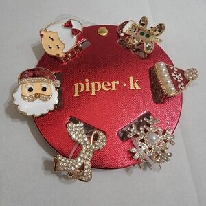 NEW! Piper K Christmas Santa Snow Holidays Bling Festive Metal Gold 6 Hair Clips